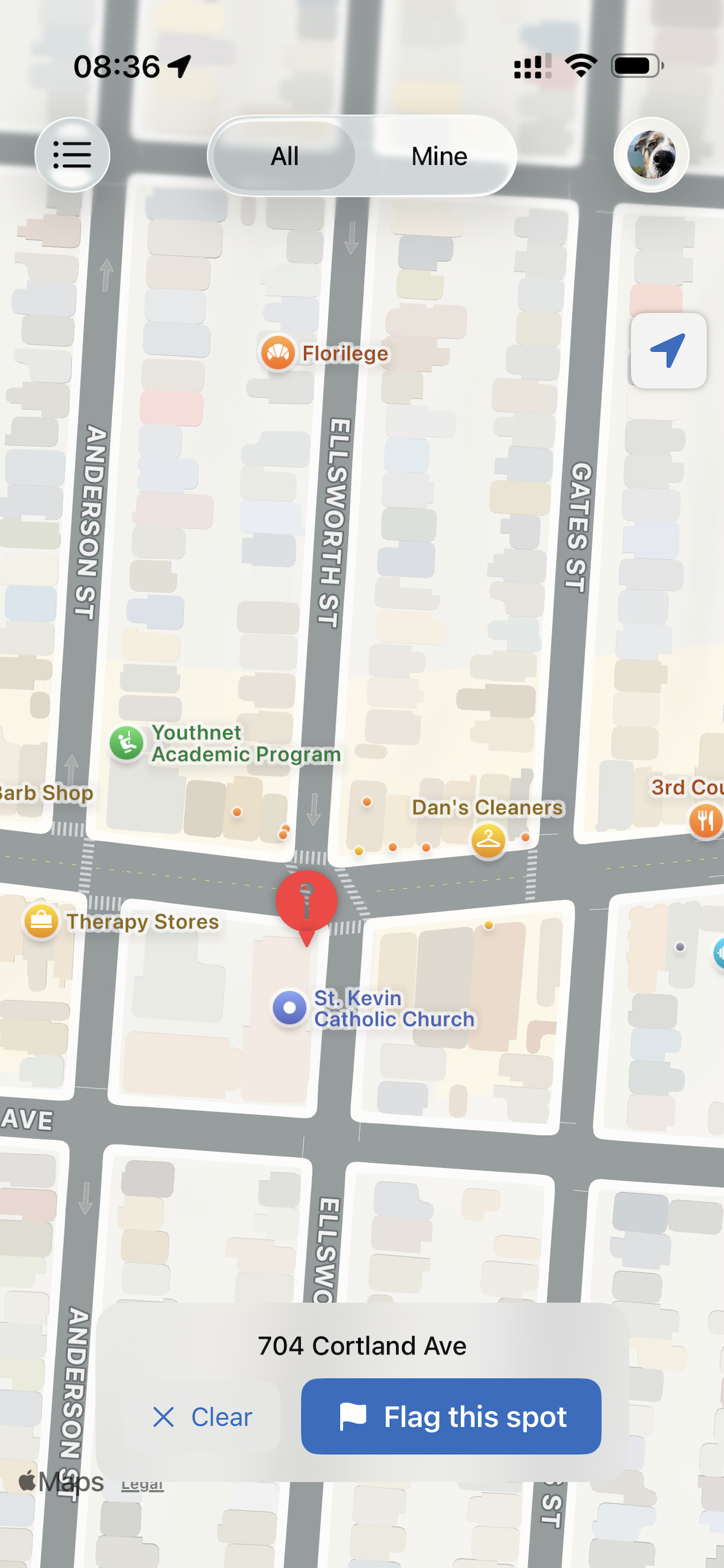 Drop a pin on the map to flag an accessibility issue