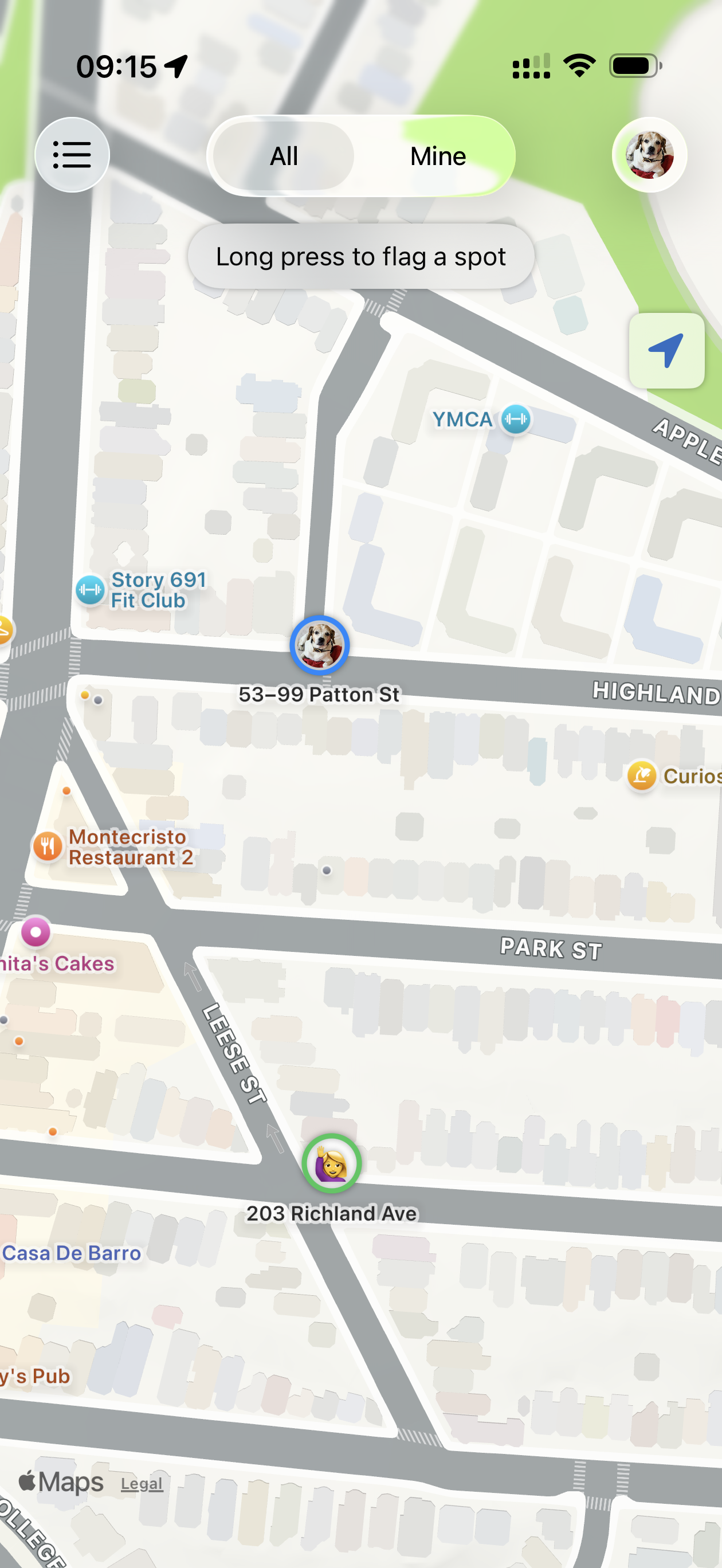 View all flagged spots on the neighborhood map